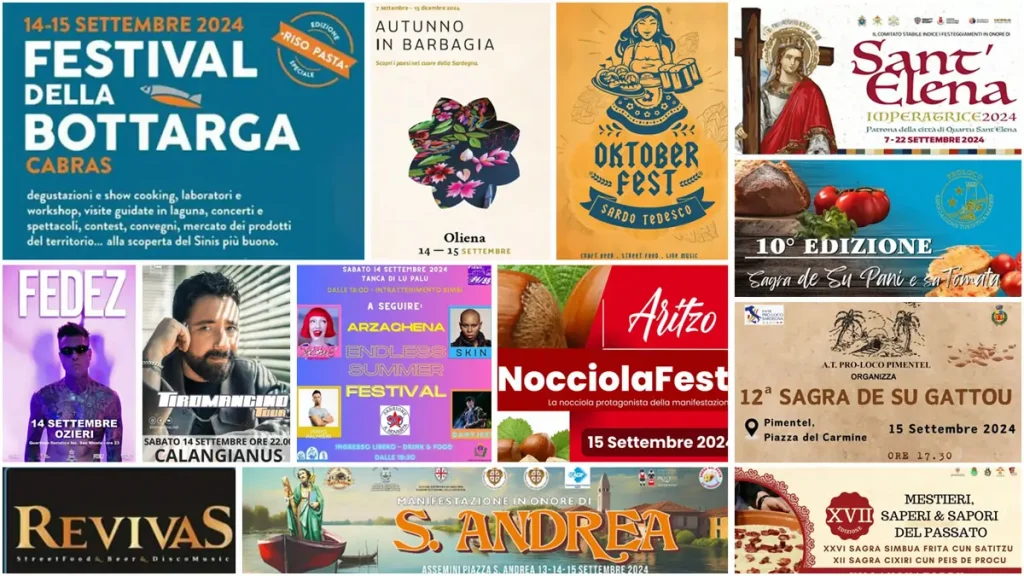 Eventi del 13, 14 e 15 settembre 2024 in Sardegna, manifesti aggiornati