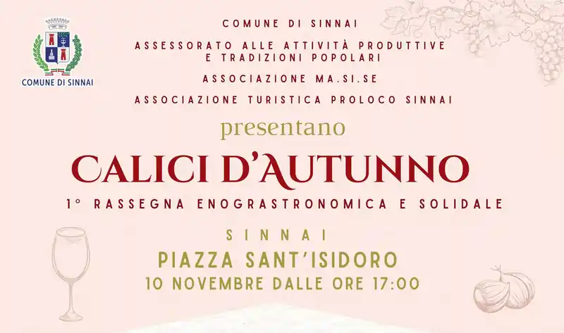 Calici d'Autunno a Sinnai, manifesto con programma, data e orari delle degustazioni
