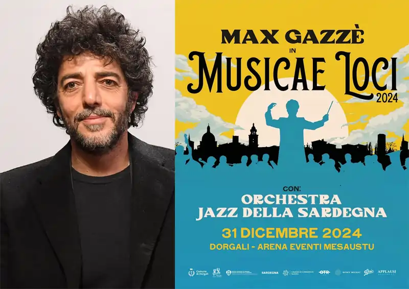 Capodanno 2025 a Dorgali, manifesto con il programma e gli orari del concerto di Max Gazzé
