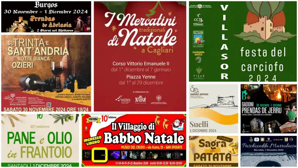 Eventi e sagre del 29, 30 novembre 2024 in Sardegna, programma e manifesti