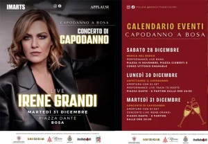 Capodanno Bosa 2025 con il concerto di Irene Grandi, manifesto con programma e orari