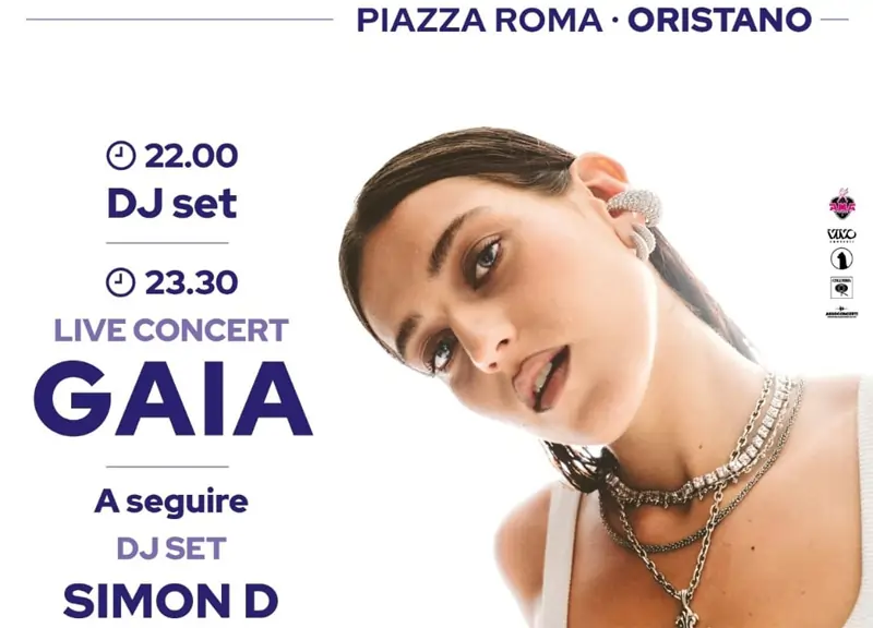 Capodanno 2025 a Oristano con il concerto di Gaia, manifesto con orari e location