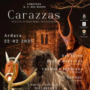 Carazzas sfilata delle maschere tradizionali a Ardara, manifesto 2025 con programma, data e orari eventi