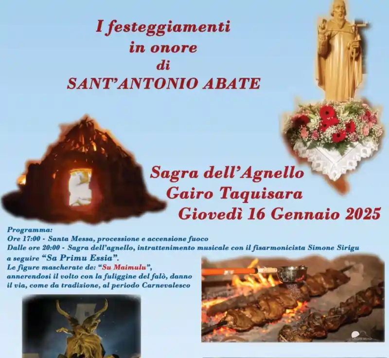 Festa Sant'Antonio Abate a Gairo Taquisara 2025, programma, orari, data