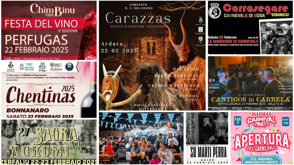Eventi, sagre e sfilate di carnevale del 21, 22 e 23 febbraio 2025 in Sardegna, programma