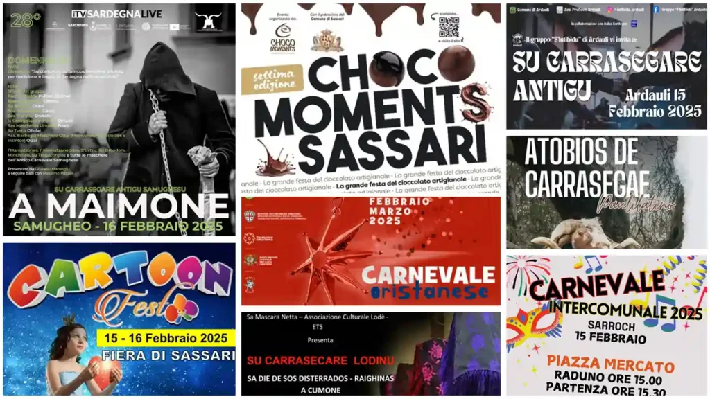 Eventi, sagre e sfilate di carnevale del 14, 15 e 16 febbraio 2025 in Sardegna. Programma.
