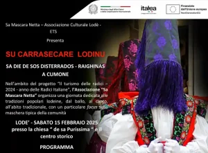Su carrasecare llodinu, manifesto con programma, date e orario sfilata ed eventi
