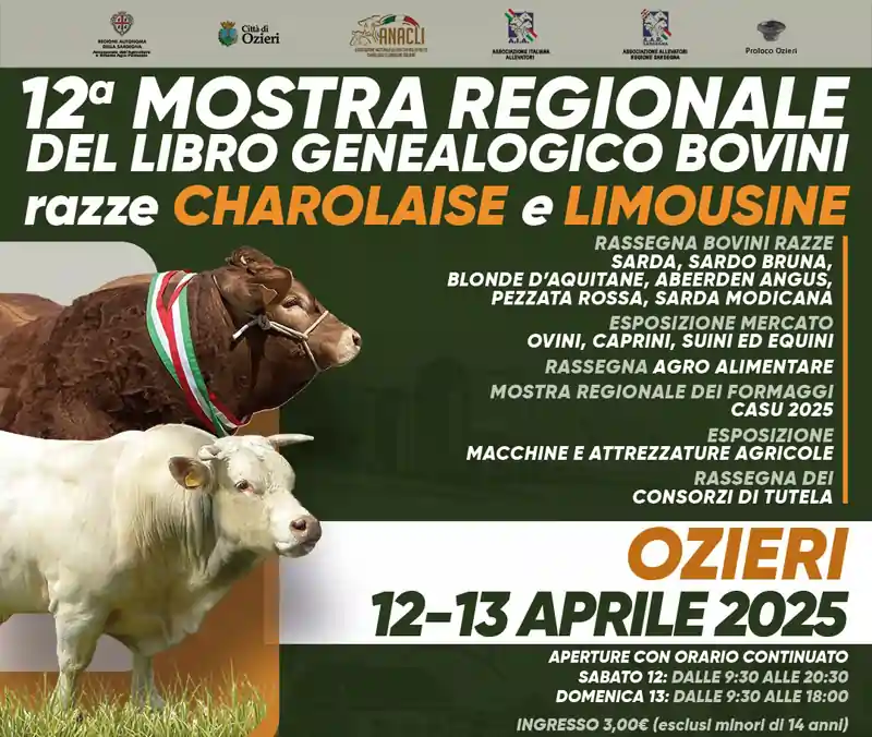 Mostra dei bovini di aprile 2025 qa Ozieri, manifesto con programma, orari e biglietti! | Sardegna in blog