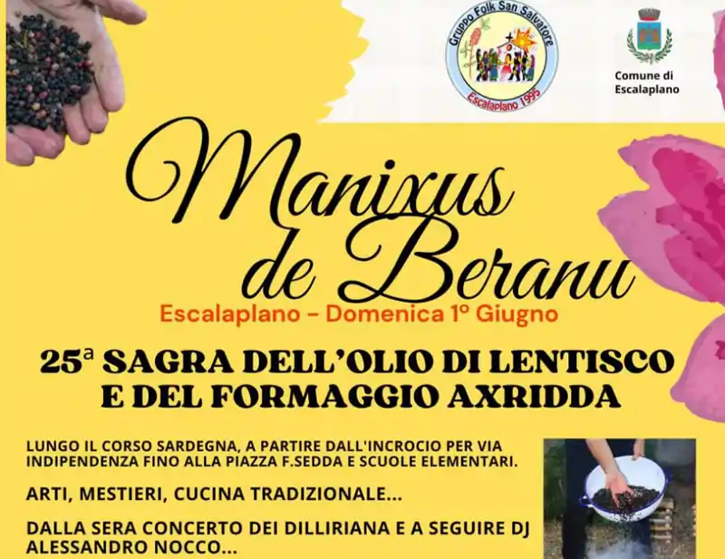 Sagra dell'olio di lentischio a Escalaplano 2025, manifesto data, programma e orari eventi | Sardegna in blog