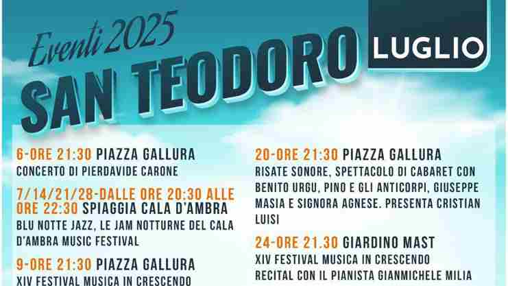 Eventi Luglio 2025 a San Teodoro, manifesto con appuntamenti e orari aggiornati | Sardegna in blog
