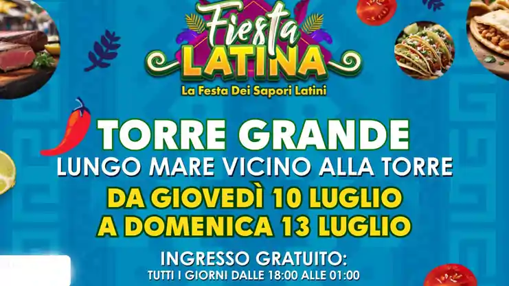 Fiesta Latina Torre Grande di Oristano 2025, manifesto con date, programma e orari eventi | Sardegna in blog