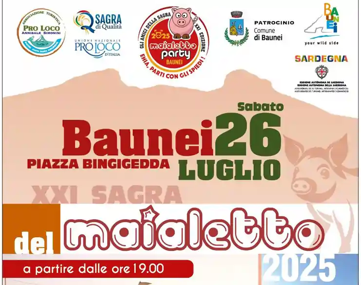 Sagra del maialetto 2025 a Baunei, manifesto con data, programma, menù e orari | Sardegna in blog