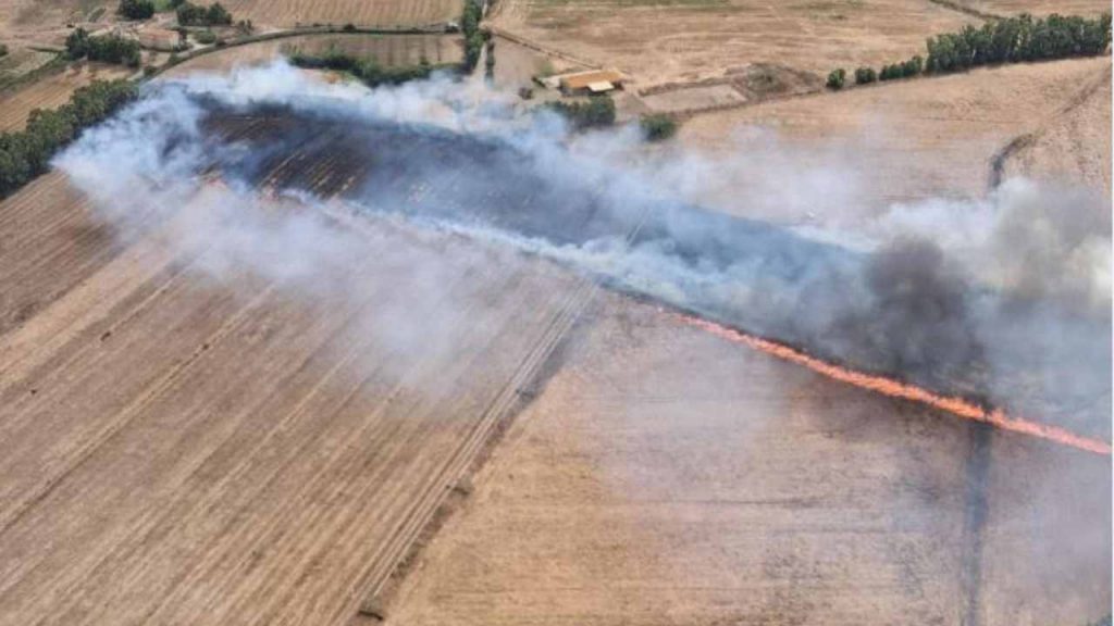 Incendio a Carbonia, fiamme nelle campagne | In volo l’elicottero del Corpo forestale: lotta contro il fuoco